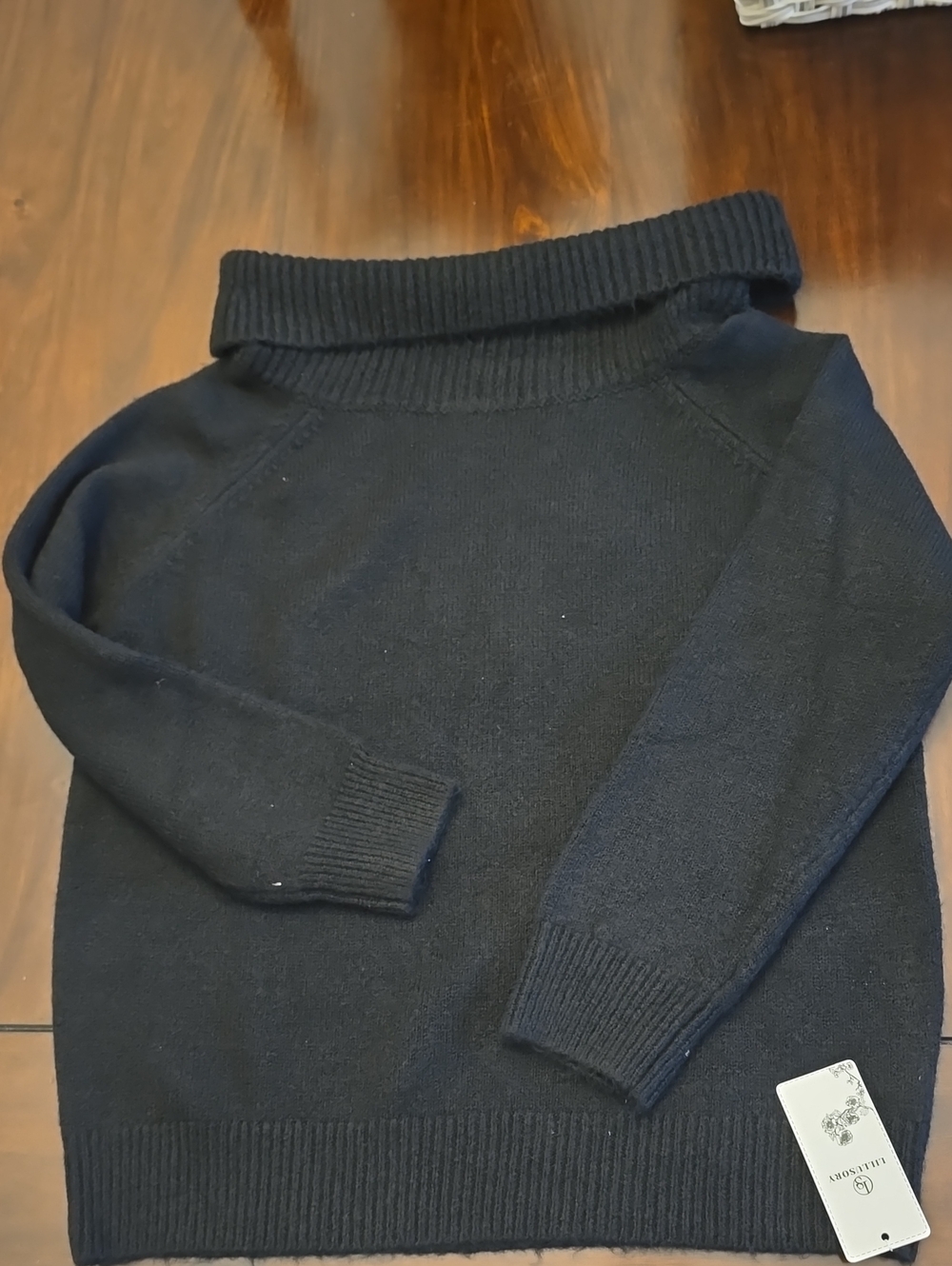 Womens Black Off-shoulder Fold-Over Sweater